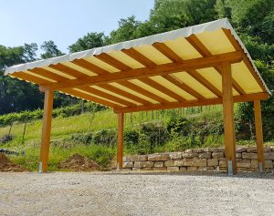 pompeiana in legno autoportante con copertura in telo pvc avorio a 4 colonne portanti
