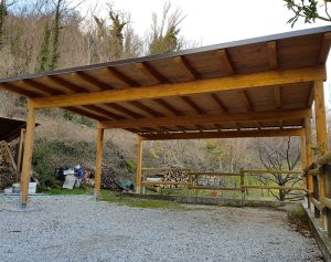 tettoia in legno per auto color noce